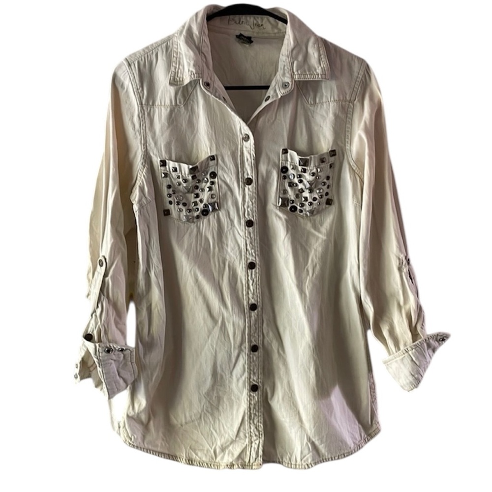 London Jean Y2K denim western embellished button up